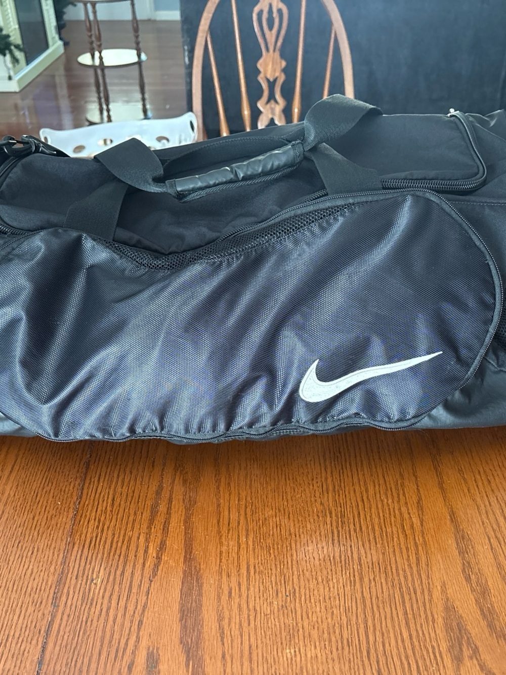 Nike Black Duffle Bag with White Swoosh Logo